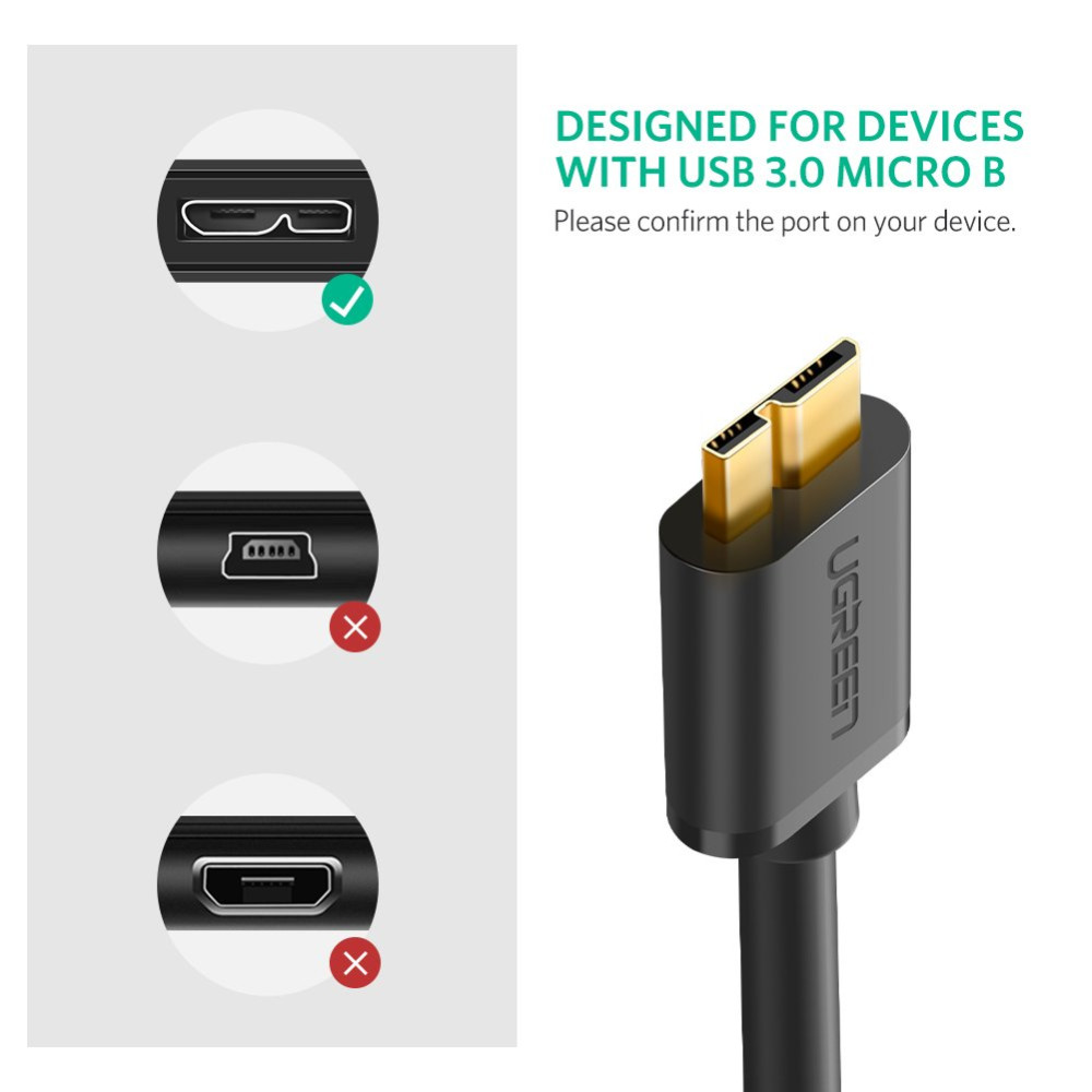 UGREEN 6957303818433 10843 USB 3.0 A male to Micro B 3.0 male cable 2M - Image 2