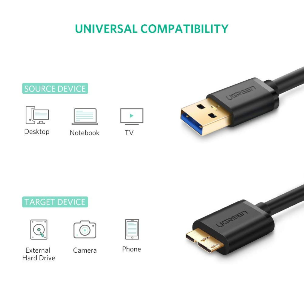 UGREEN 6957303818433 10843 USB 3.0 A male to Micro B 3.0 male cable 2M - Image 3