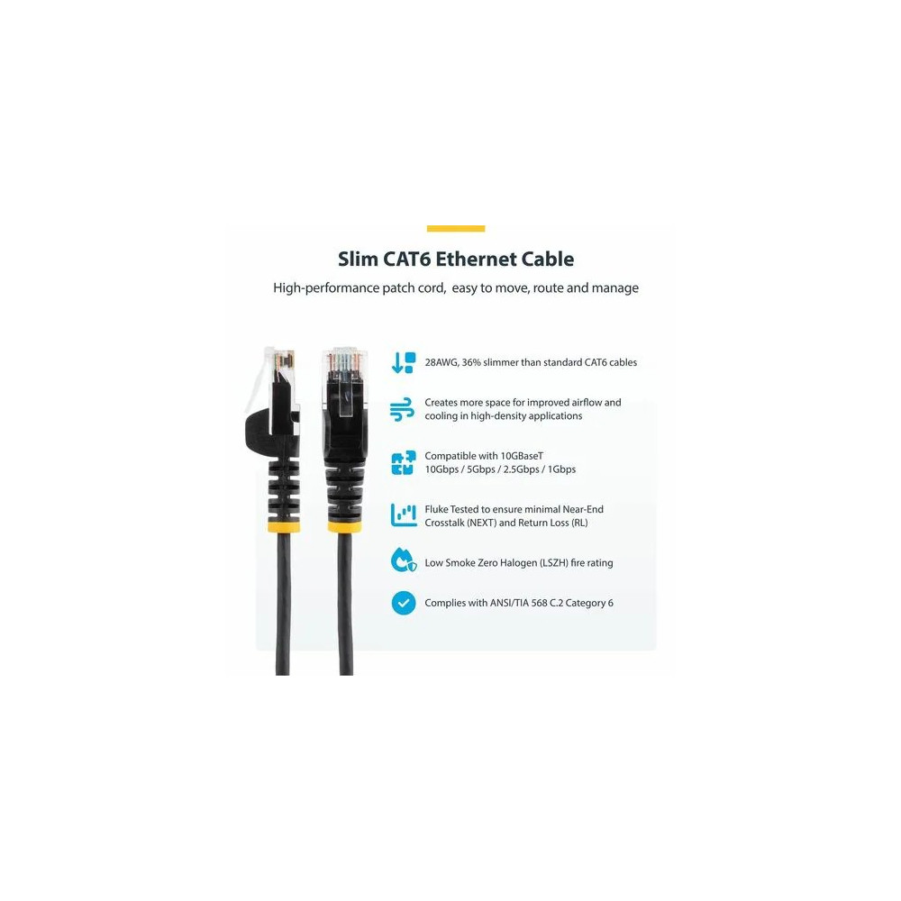 StarTech N6PAT15MGRS 15m Gray Slim CAT6 Ethernet Cable, Snagless RJ45, UTP, LSZH, 28AWG Pure Bare Copper, Slim Network Patch Cord - Slim UTP Cat6 Cable supports 10Gbps and 100W PoE; Ideal for crowded installations; 36% slimmer for improved airfl - Image 3