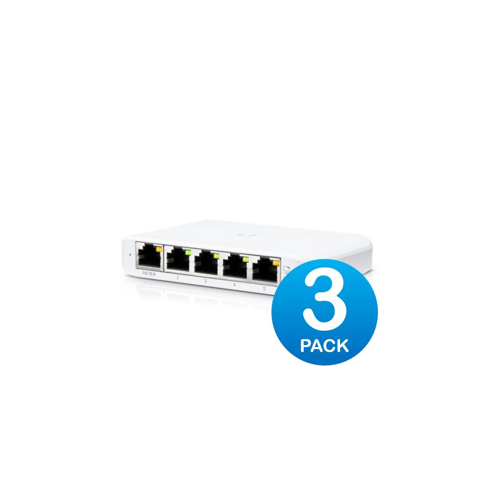 Ubiquiti USW-FLEX-MINI-3 USW Flex Mini 3 Pack - Managed, *No PSU/Cable*, UniFi, Layer 2 Gigabit Switch, 5x GbE RJ45 Ports, PoE (802.3af) or USB Type-C 5V 1A, - Image 1