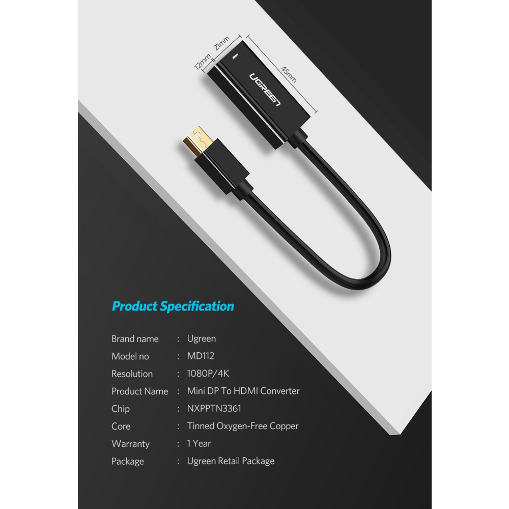 UGREEN 6957303843602 40360 mini DP male to HDMI female converter cable Black - Image 11