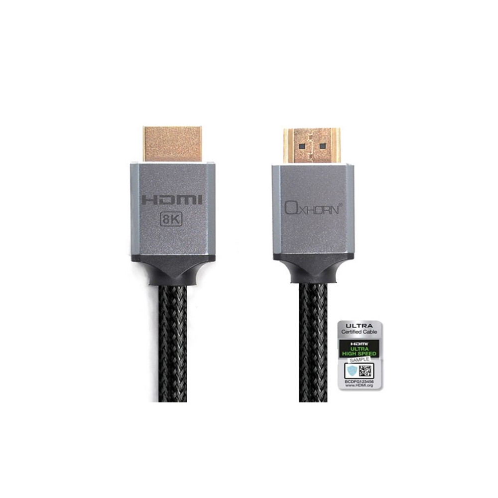 OEM CB-H8K-03 Oxhorn HDMI2.1 8K@60Hz 3D Ultra Certified Ethernet Aluminum Header Cable 3m Male to Male Retail Pack - Image 1