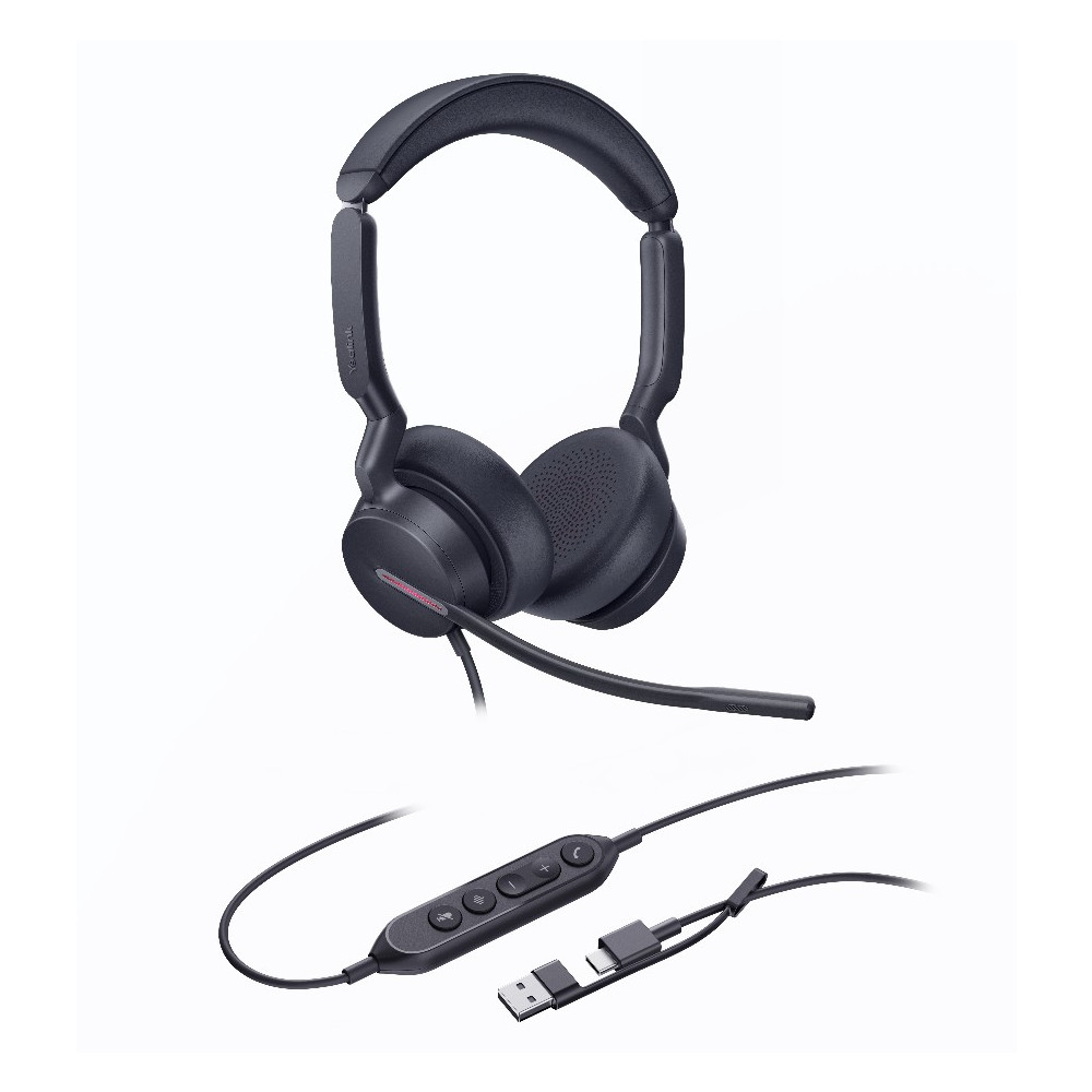 Yealink UH46-D-UC-C/A UH46 Dual UC USB-C/A Unified Communications USB Wired Headset 3-Noise-Canceling Microphones 35mm Speaker Busylight Leather Controller - Image 1
