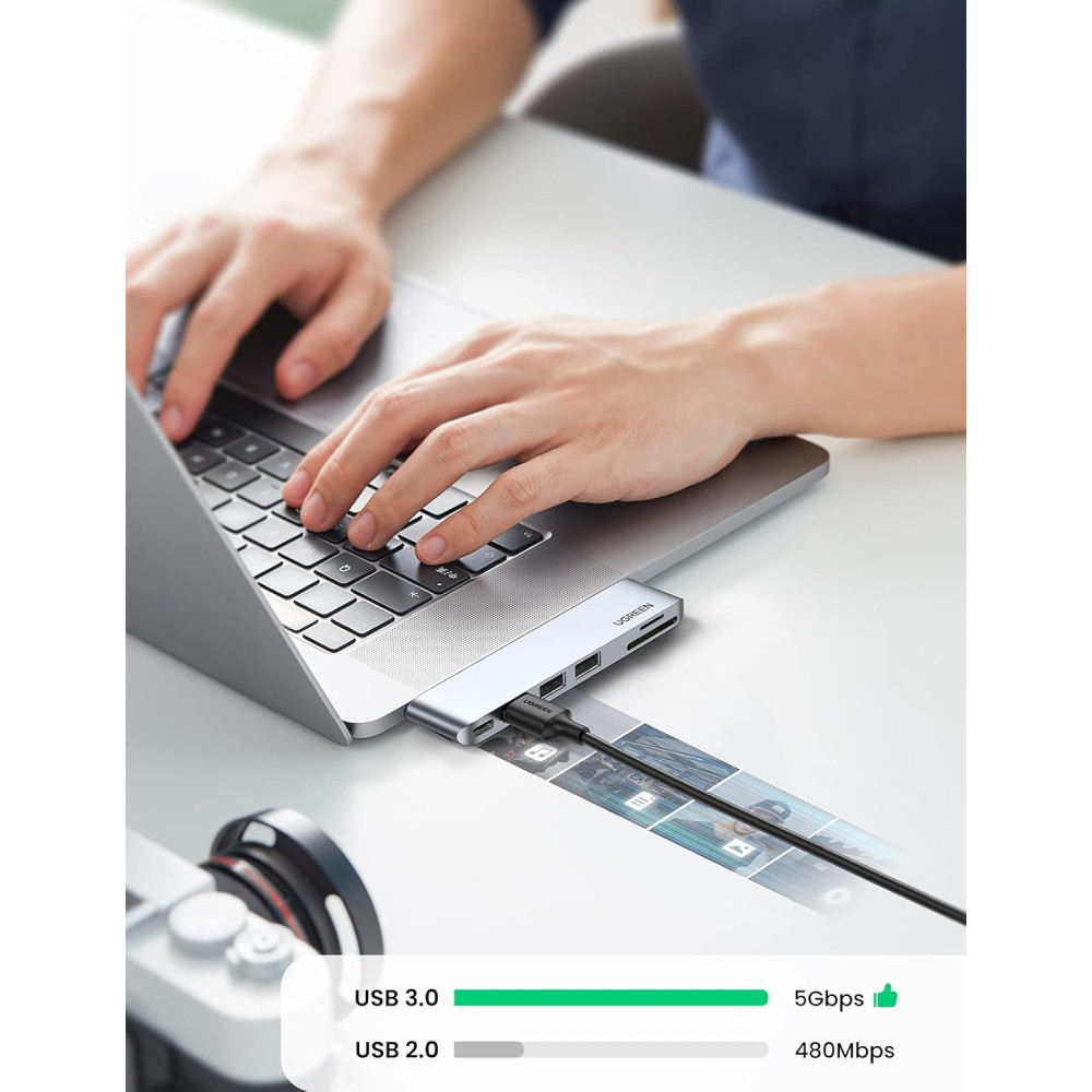 UGREEN 6957303865604 60560 USB C Hub for MacBook Aluminum Type C Adapter with 3 USB 3.0 100W - Image 3