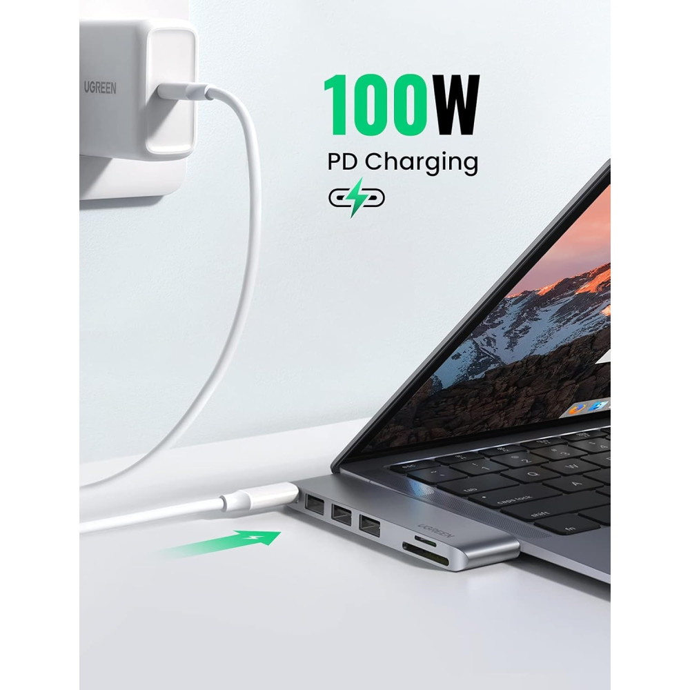 UGREEN 6957303865604 60560 USB C Hub for MacBook Aluminum Type C Adapter with 3 USB 3.0 100W - Image 5