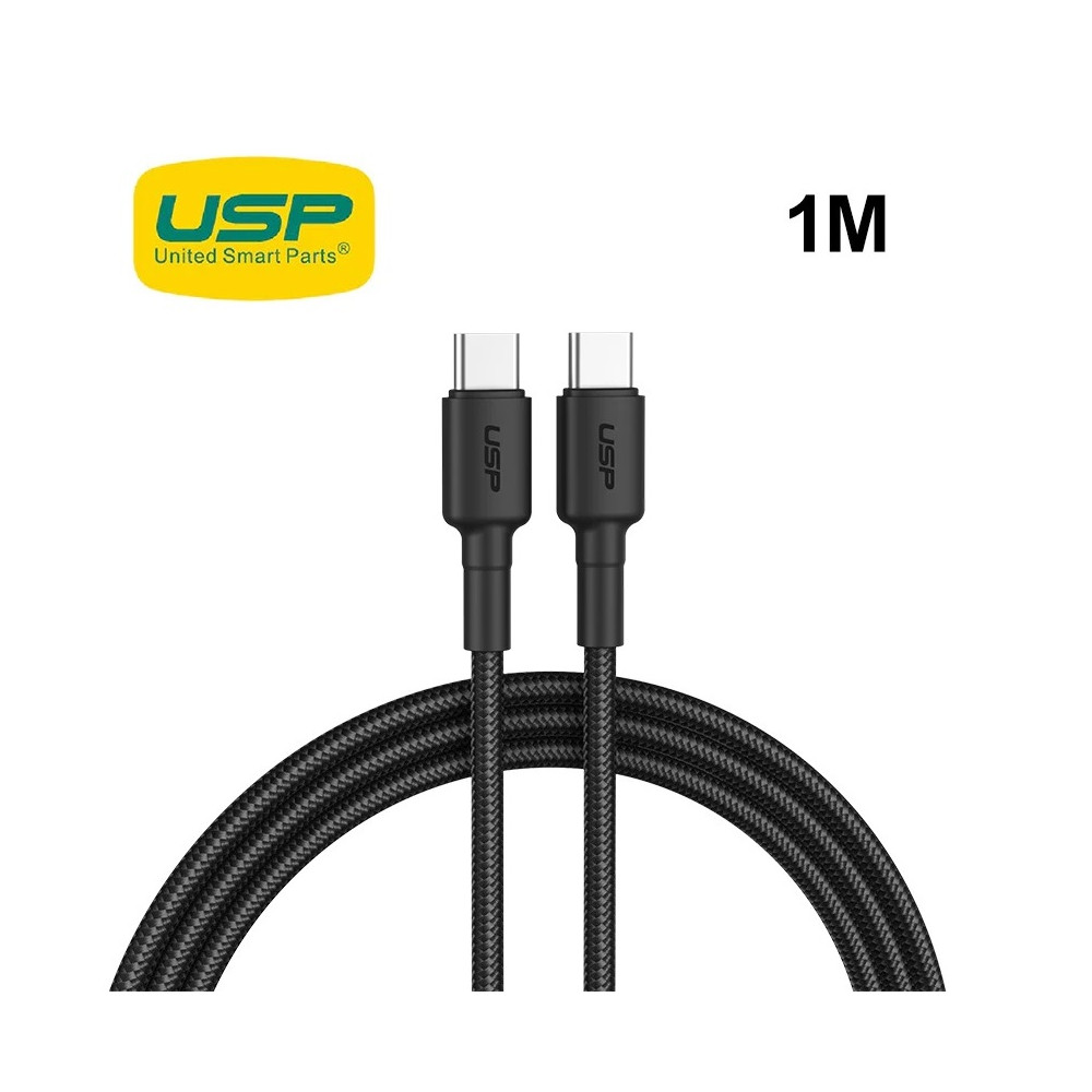 USP 6972890207064 BoostUp Braided USB-C to USB-C Cable (1M) Black -3A Fast & Safe Charge,Samsung Galaxy,Apple iPhone,iPad,MacBook,Google,OPPO,Nokia,5 Years Warranty - Image 1