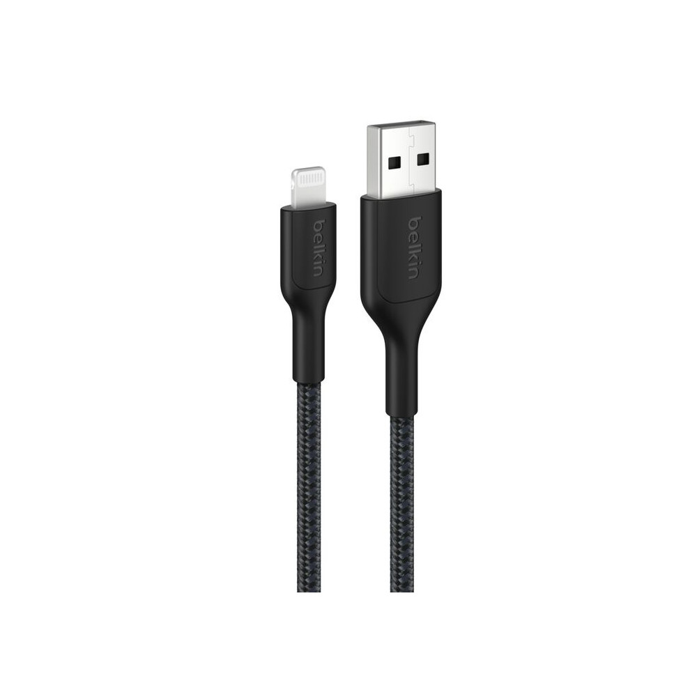 Belkin CAA020FQ1MBK BoostCharge Pro Braided Lightning to USB-A Cable (1M) - Black , 2.4A/15W, 480Mbps, 350K Bends, MFI-Certified, 2 Years Warranty - Image 1