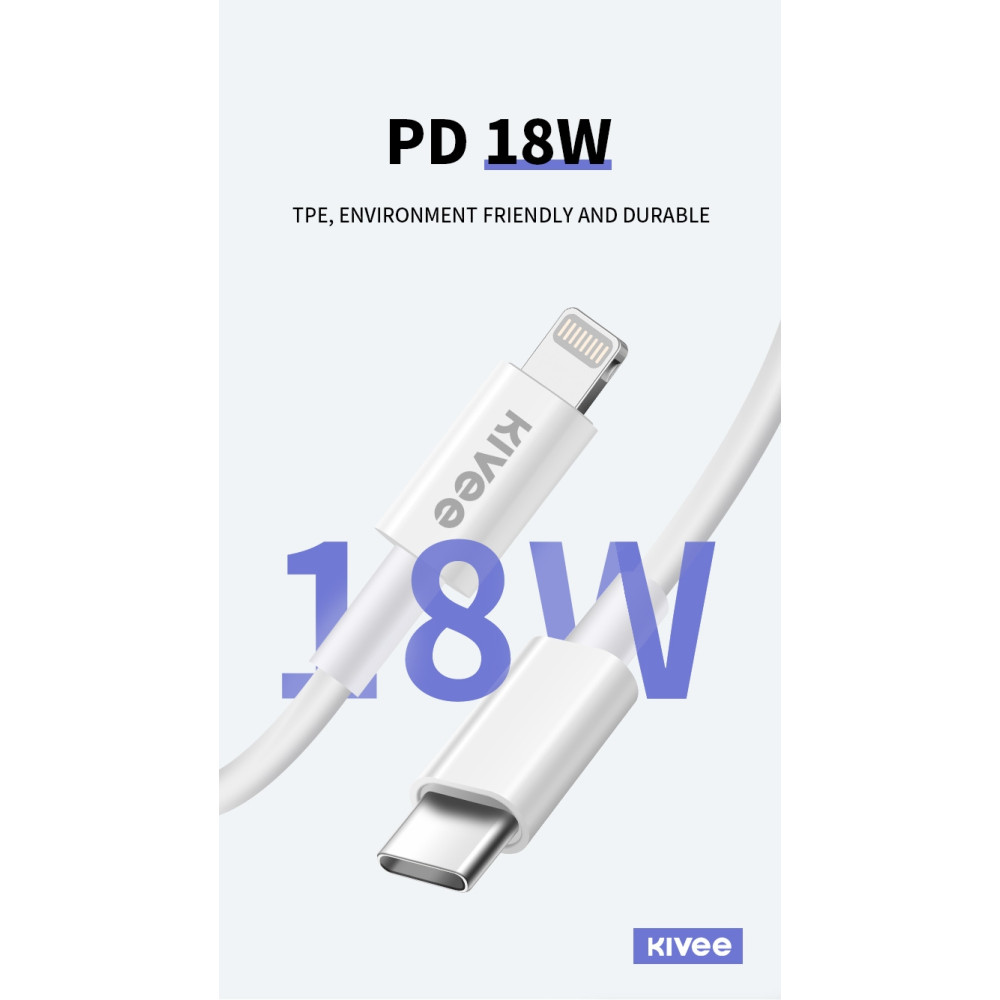 KIVEE 6941256100295 CT206 USB-C Male to Lightning Male DP 18W Fast Charging cable 1M - Image 1
