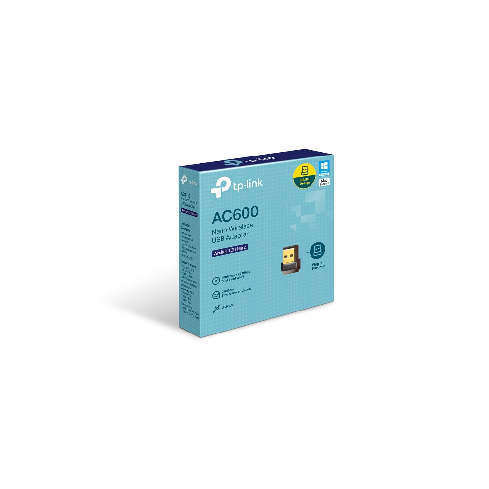 TP-LINK ARCHER T2U NANO AC600 Nano Dual Band Wi-Fi USB Adapter, 433 Mbps at 5 GHz + 200 Mbps at 2.4 GHz, USB 2.0 - Image 1