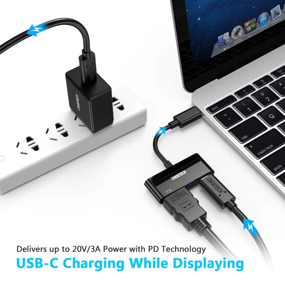 Choetech 6971824970647 HUB-M03 USB C to HDMI Adapter(4K@60hz) with 60W PD Charging Port Thunderbolt 3 Compatible - Image 3
