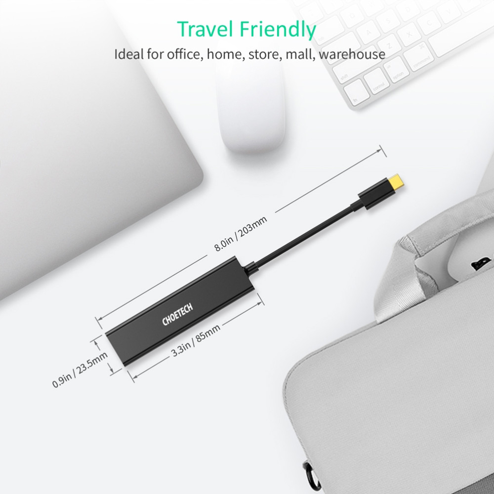 Choetech 6971824970630 HUB-U02 4-in-1 USB-C to Gigabit Ethernet + 3 x USB3.0 Adapter - Image 6