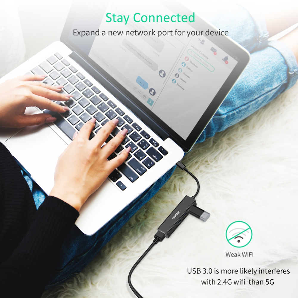 Choetech 6971824970630 HUB-U02 4-in-1 USB-C to Gigabit Ethernet + 3 x USB3.0 Adapter - Image 7
