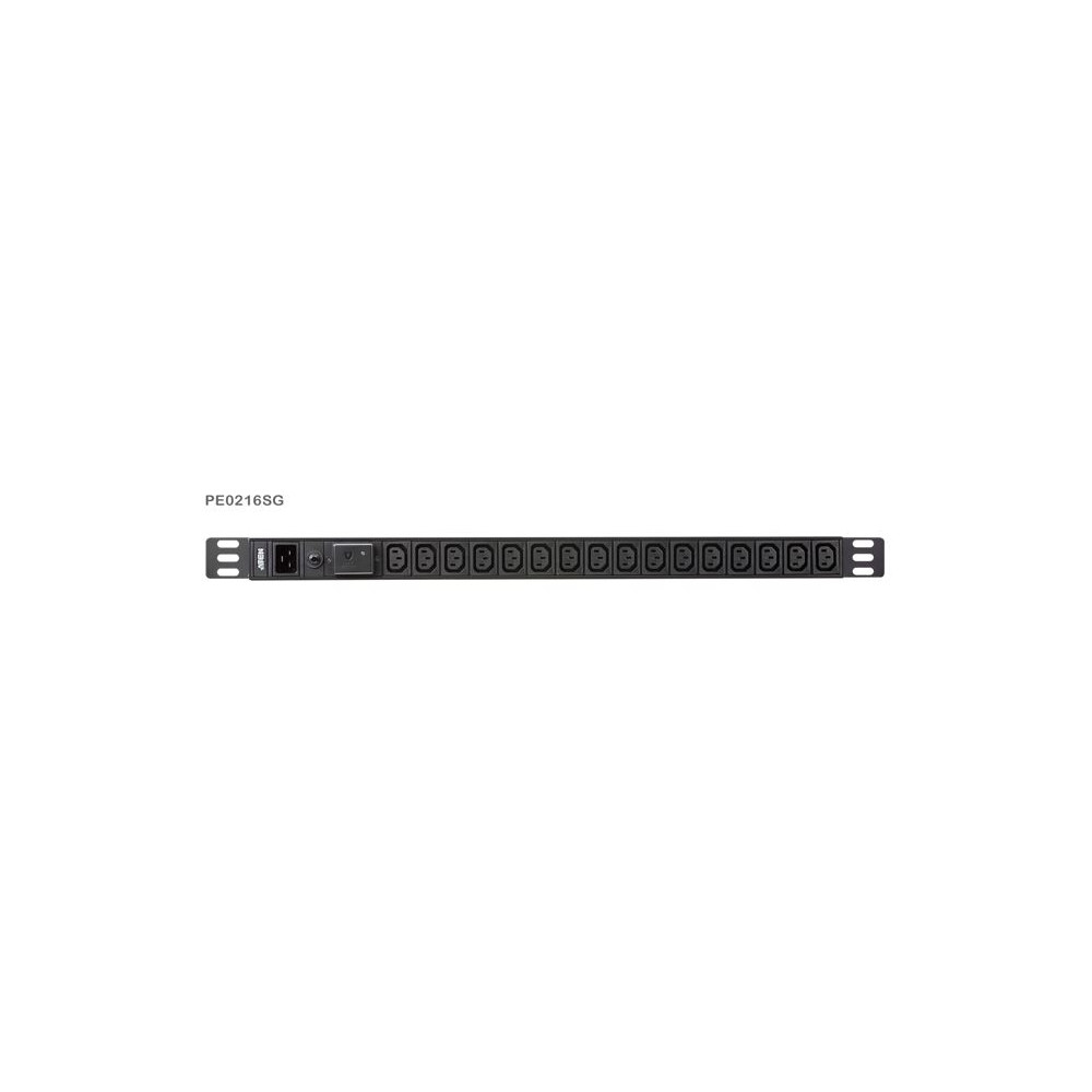Aten PE0216SG-AT-G 0U 16-port Basic PDU with Surge Protection, 100-240VAC, 16AMax, 50-60Hz, 16 x IEC C13, Overcurrent Protection, Aluminum material - Image 1