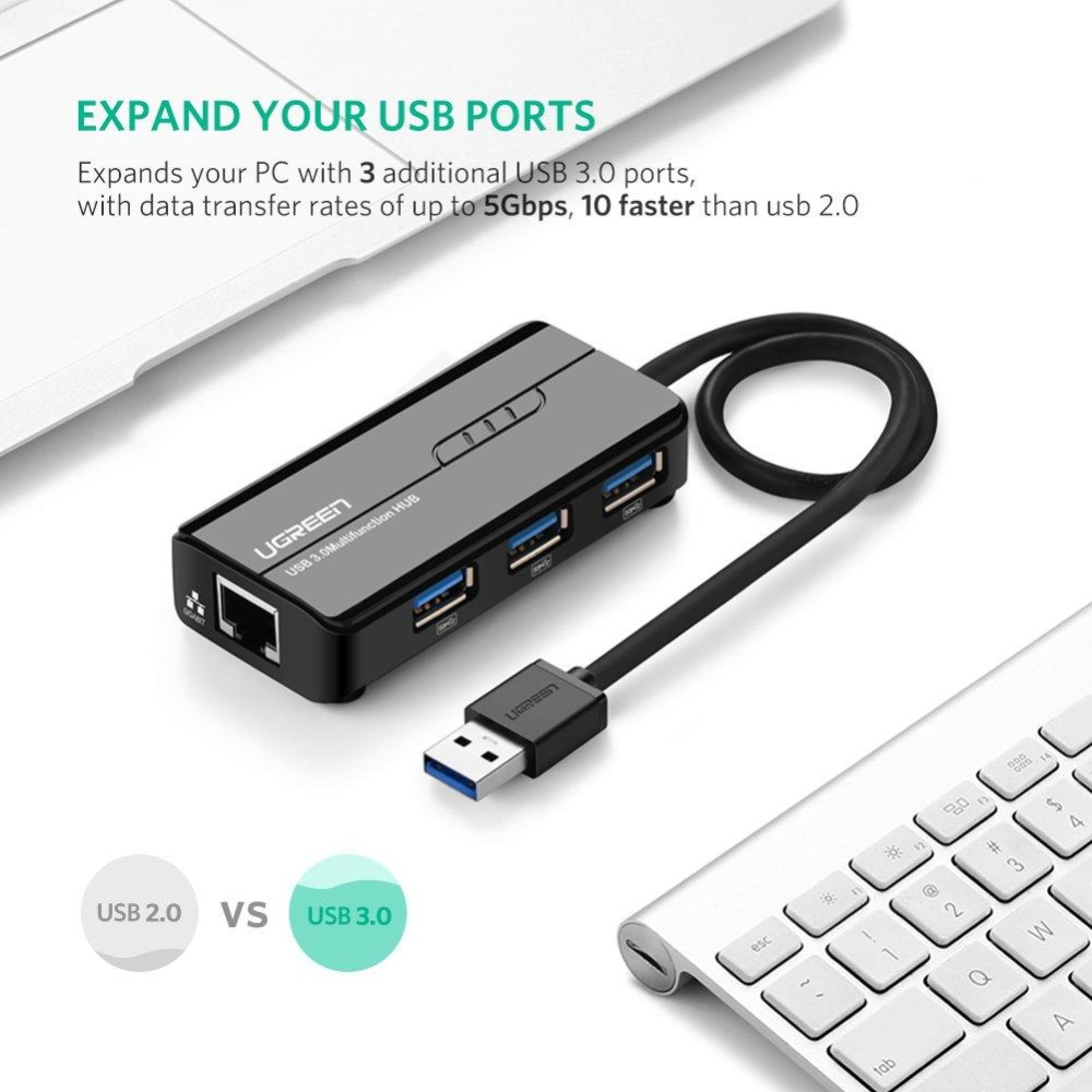 UGREEN 6957303822652 20265 USB3.0 Hub 3 Ports with 10/100/1000Mbps Gigabit Ethernet - Image 2