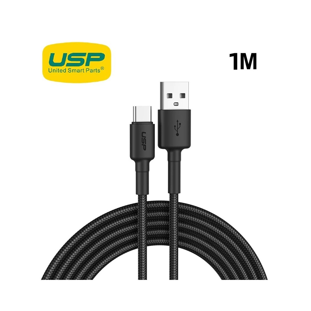 USP 6972890207040 BoostUp Braided USB-C to USB-A Cable (1M) Black -3A, Fast Charge, Samsung Galaxy,Apple iPhone,iPad,MacBook,Google,OPPO,Nokia,5 Years Warranty - Image 1