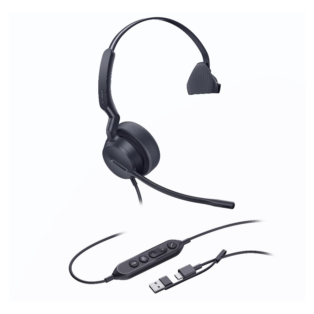 Yealink UH44-M-MS-C/A UH44 Mono Teams USB-C/A Microsoft Certified USB Wired Headset, Dual Noise-Canceling Microphones, 35mm Speaker, Busylight Leather Ear Cushions - Image 1