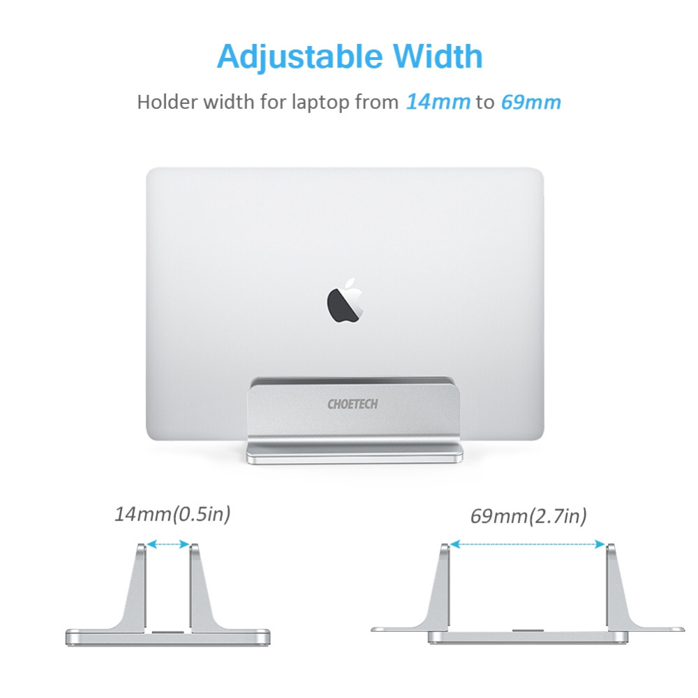 Choetech 6971824973204 H038-SL Desktop Aluminum Stand with Adjustable Dock Size, premium holder for All MacBook & tablet Silver - Image 3