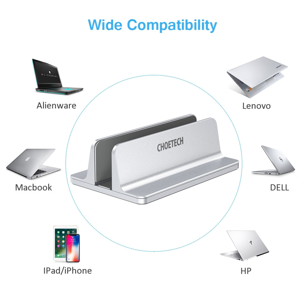Choetech 6971824973204 H038-SL Desktop Aluminum Stand with Adjustable Dock Size, premium holder for All MacBook & tablet Silver - Image 7