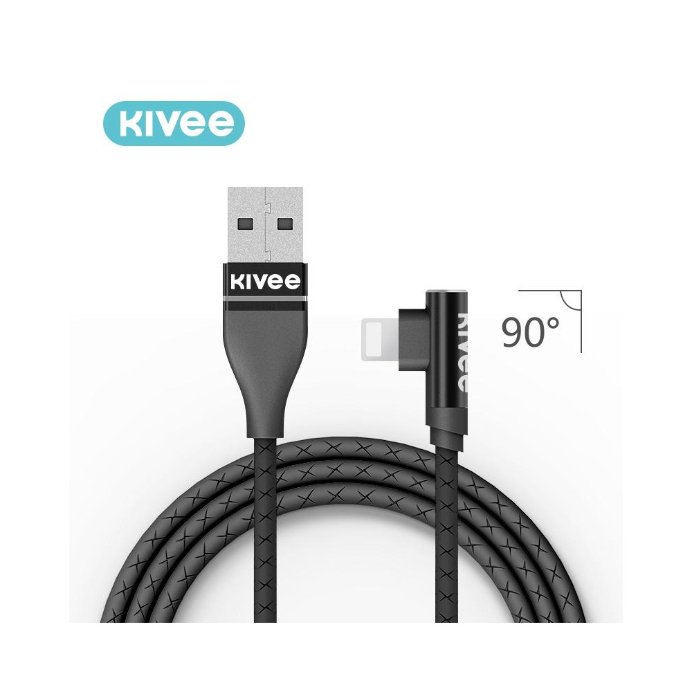 KIVEE 6971239570630 CG011 Angle Lightning to USB Charging Cable 1M Black - Image 1