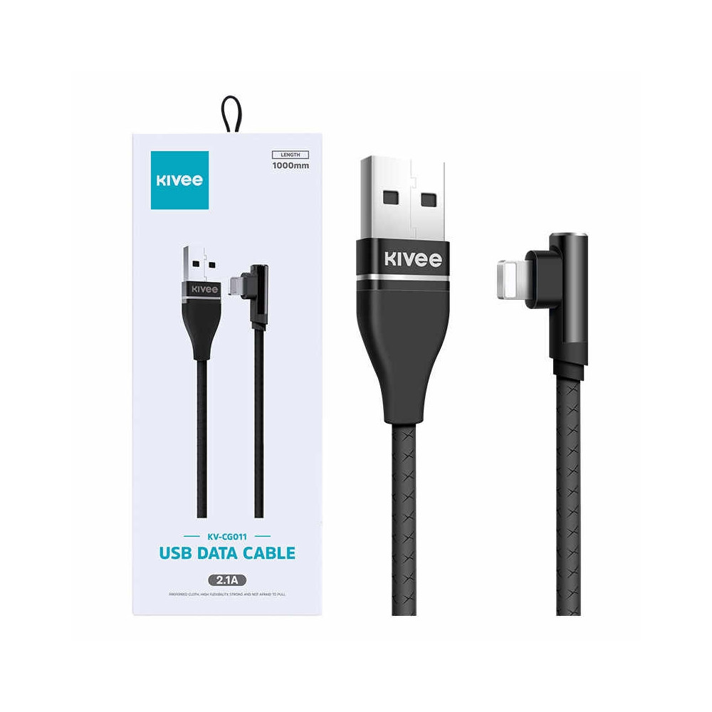 KIVEE 6971239570630 CG011 Angle Lightning to USB Charging Cable 1M Black - Image 5