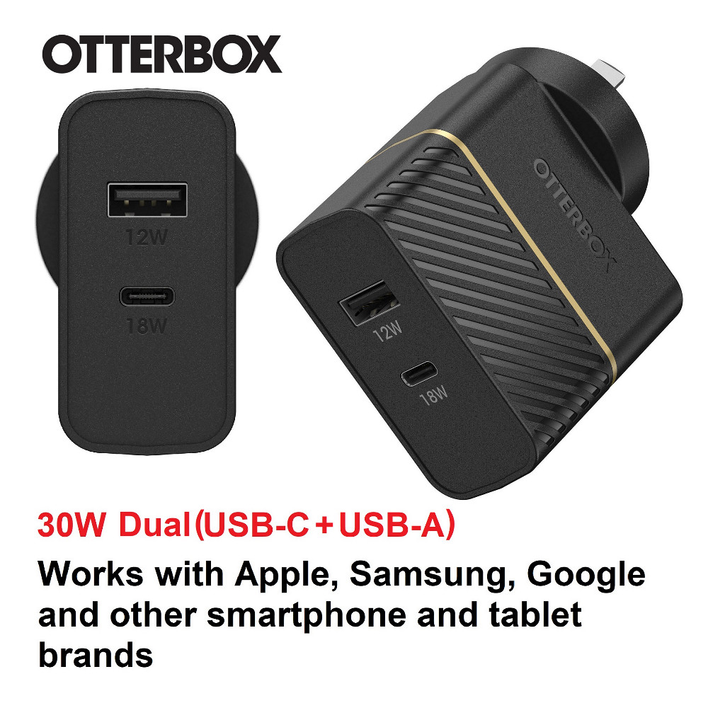 Otterbox 78-80029 30W Dual Port Premium PD Fast Wall Charger - Black , (USB-C 18W & USB-A 12), Drop Tested, Safe & Smart Charging, 2 Years Warranty - Image 1