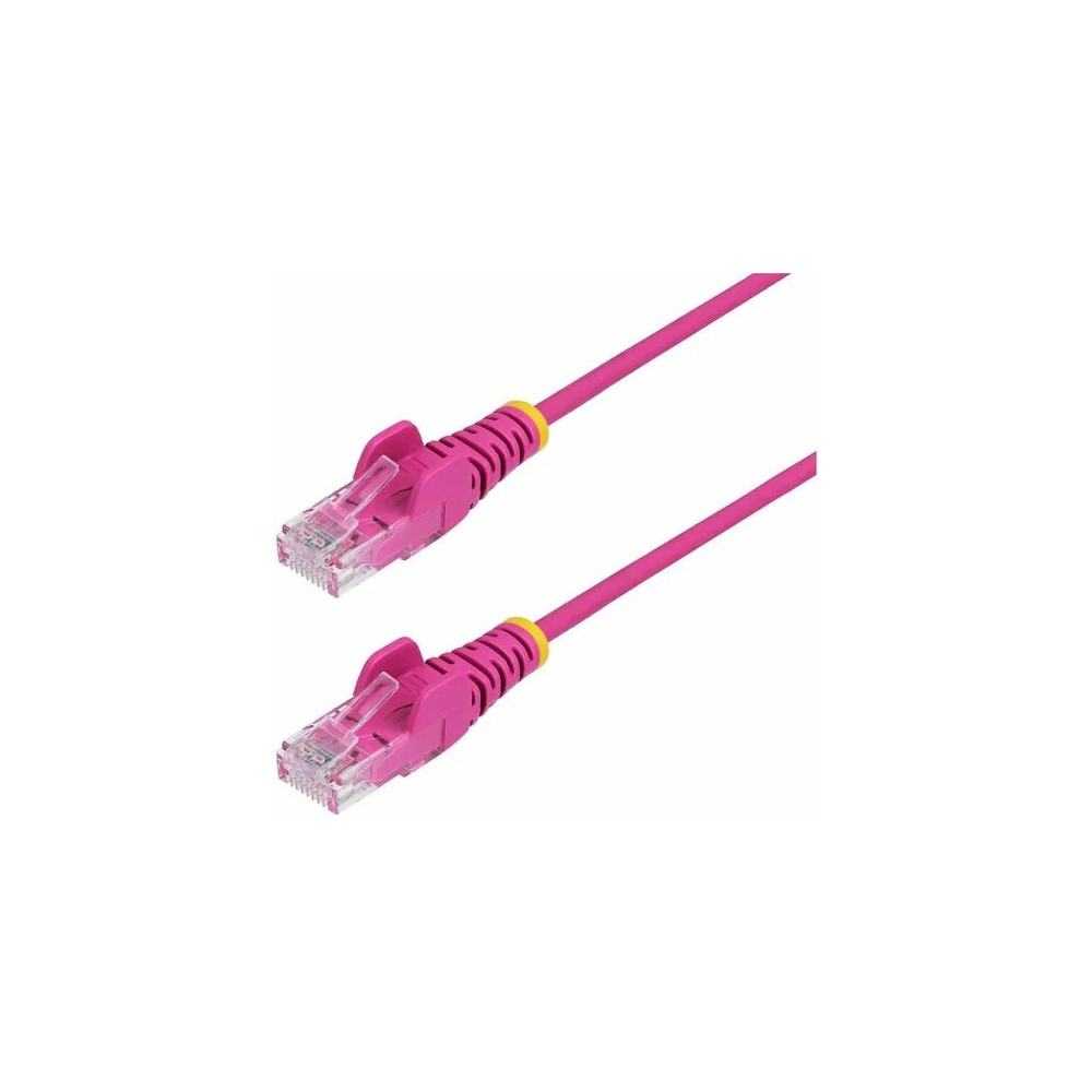 StarTech N6PAT250CMPKS 2.5m Pink Slim CAT6 Ethernet Cable, Snagless RJ45, UTP, LSZH, 28AWG Pure Bare Copper, Slim Network Patch Cord - Slim UTP Cat6 Cable supports 10Gbps and 100W PoE; Ideal for crowded installations; 36% slimmer for improved ai - Image 1