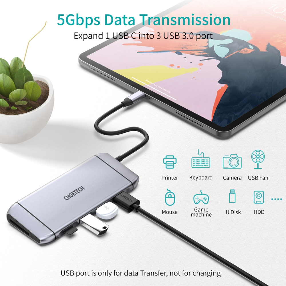 Choetech 6971824975055 HUB-M15 USB-C 9 in 1 Multifunction Adapter - Image 11