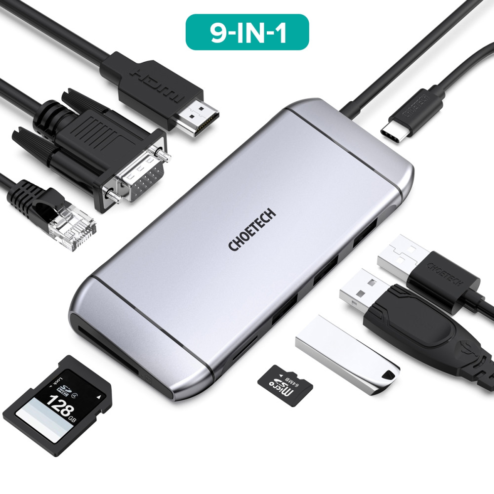 Choetech 6971824975055 HUB-M15 USB-C 9 in 1 Multifunction Adapter - Image 3