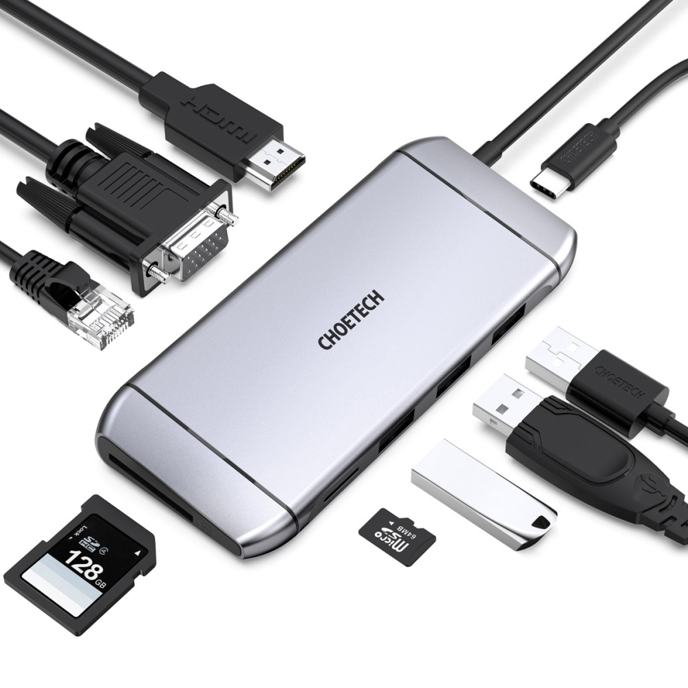 Choetech 6971824975055 HUB-M15 USB-C 9 in 1 Multifunction Adapter - Image 4