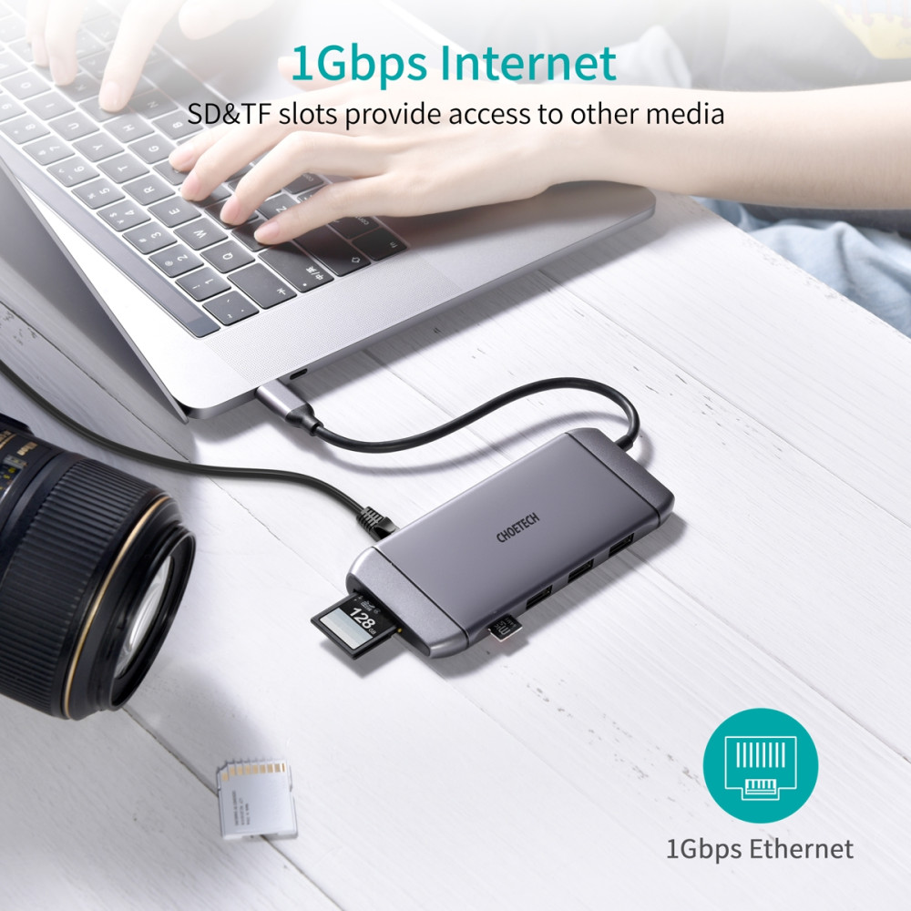 Choetech 6971824975055 HUB-M15 USB-C 9 in 1 Multifunction Adapter - Image 10