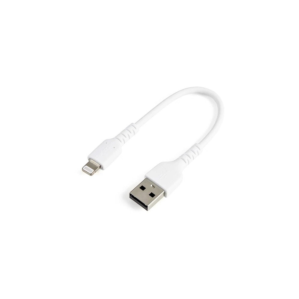 StarTech RUSBLTMM15CMW 15cm (6 inch) Durable White USB-A to Lightning Cable - Heavy Duty Rugged Aramid Fiber USB Type A to Lightning Charger/Sync Power Cord - Apple MFi Certified iPad/iPhone 12 - Image 1
