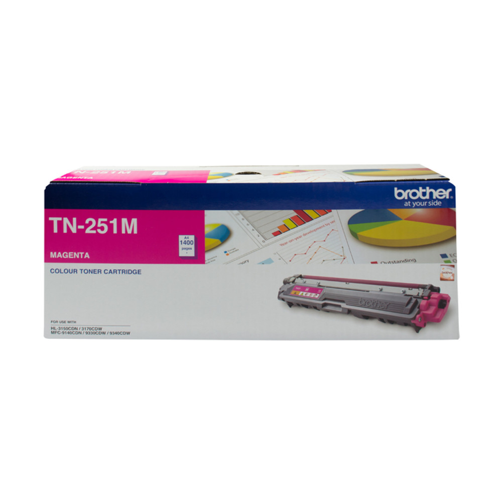 Brother TN-251M MAGENTA TONER CARTRIDGE TO SUIT HL-3150CDN/3170CDW/MFC-9140CDN/9330CDW/9335CDW/9340CDW /DCP-9015CDW(1,400 Pages) - Image 1
