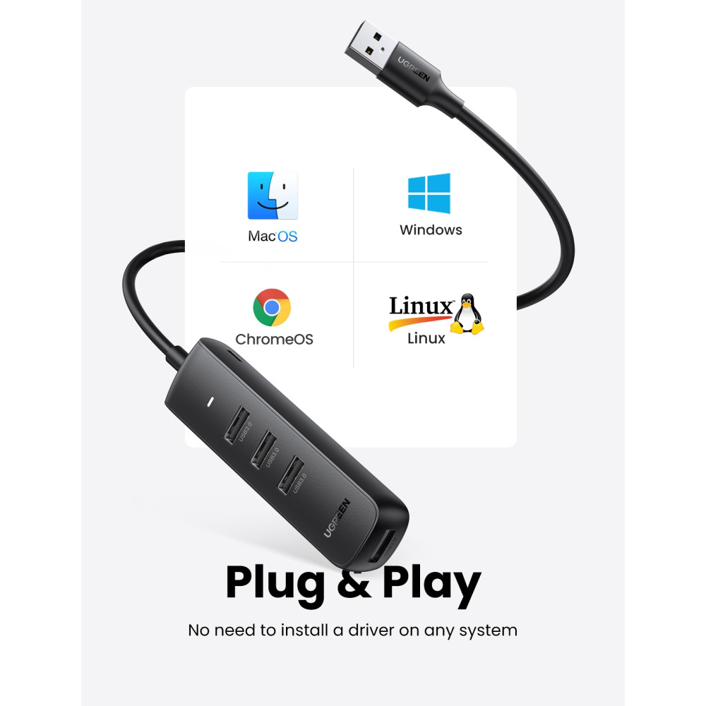 UGREEN 6957303886579 80657 USB 3.0 5Gbps HUB 4 Ports 1M cable - Black - Image 1