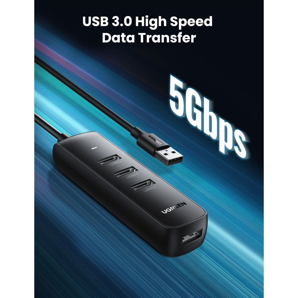 UGREEN 6957303886579 80657 USB 3.0 5Gbps HUB 4 Ports 1M cable - Black - Image 2