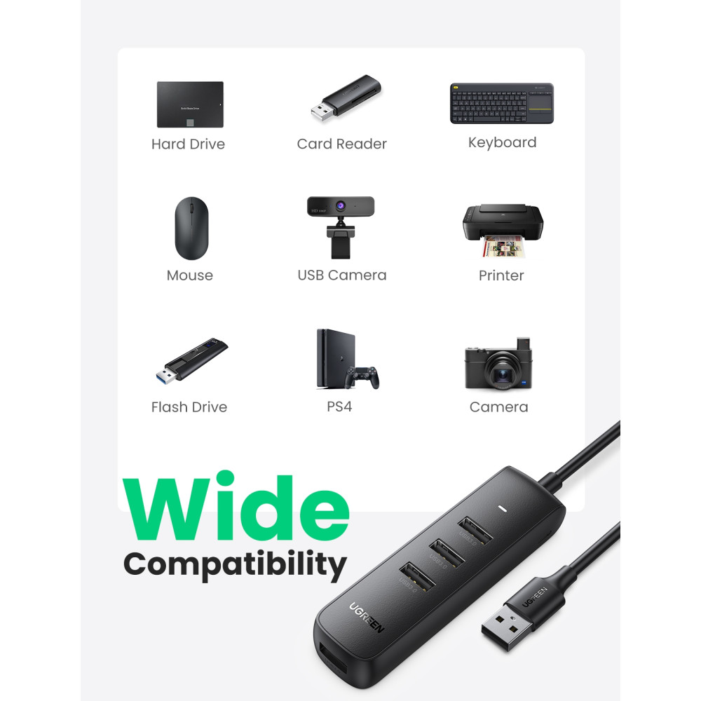 UGREEN 6957303886579 80657 USB 3.0 5Gbps HUB 4 Ports 1M cable - Black - Image 3