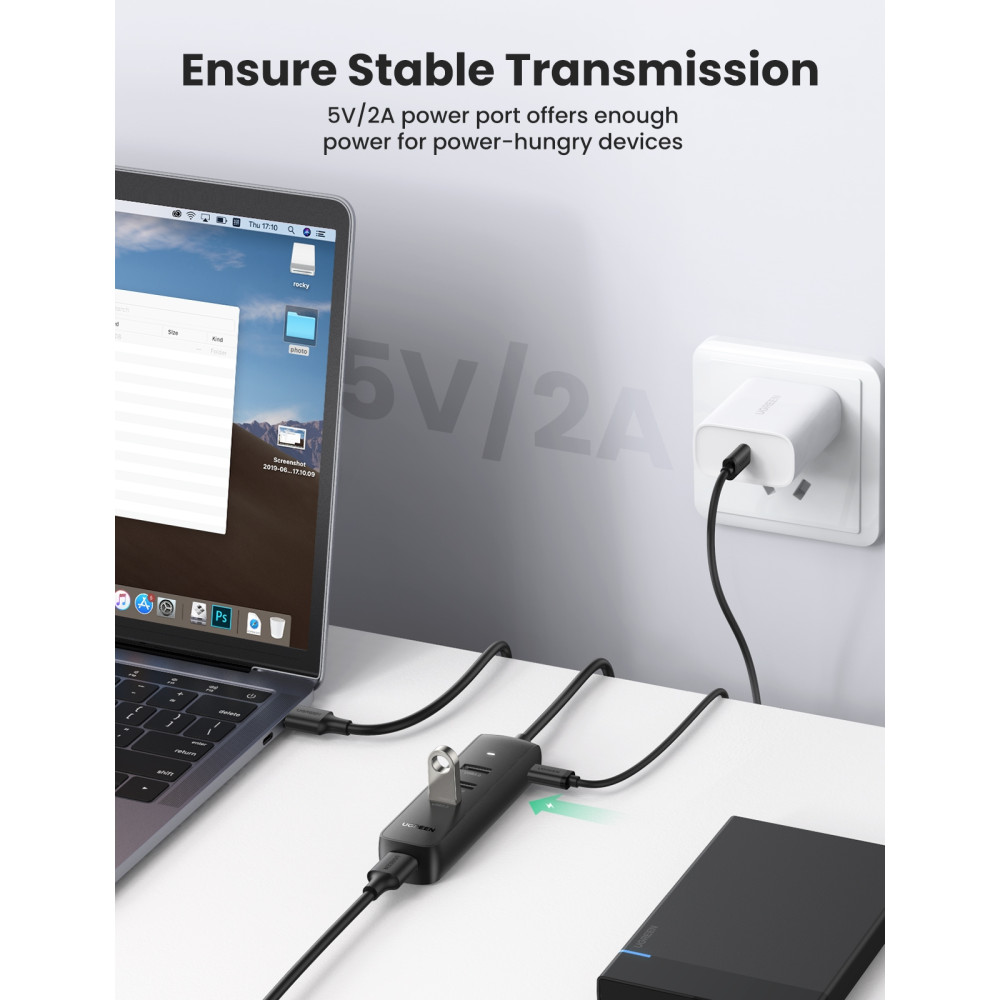 UGREEN 6957303886579 80657 USB 3.0 5Gbps HUB 4 Ports 1M cable - Black - Image 7