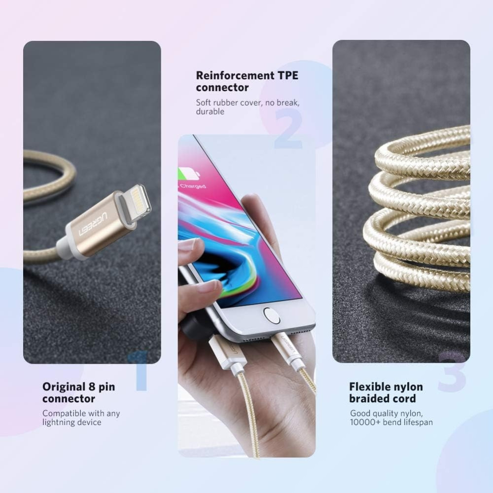 UGREEN 6957303835874 30587 Lightning to USB2.0 Sync & Charging Cable 1M Gold - Image 4
