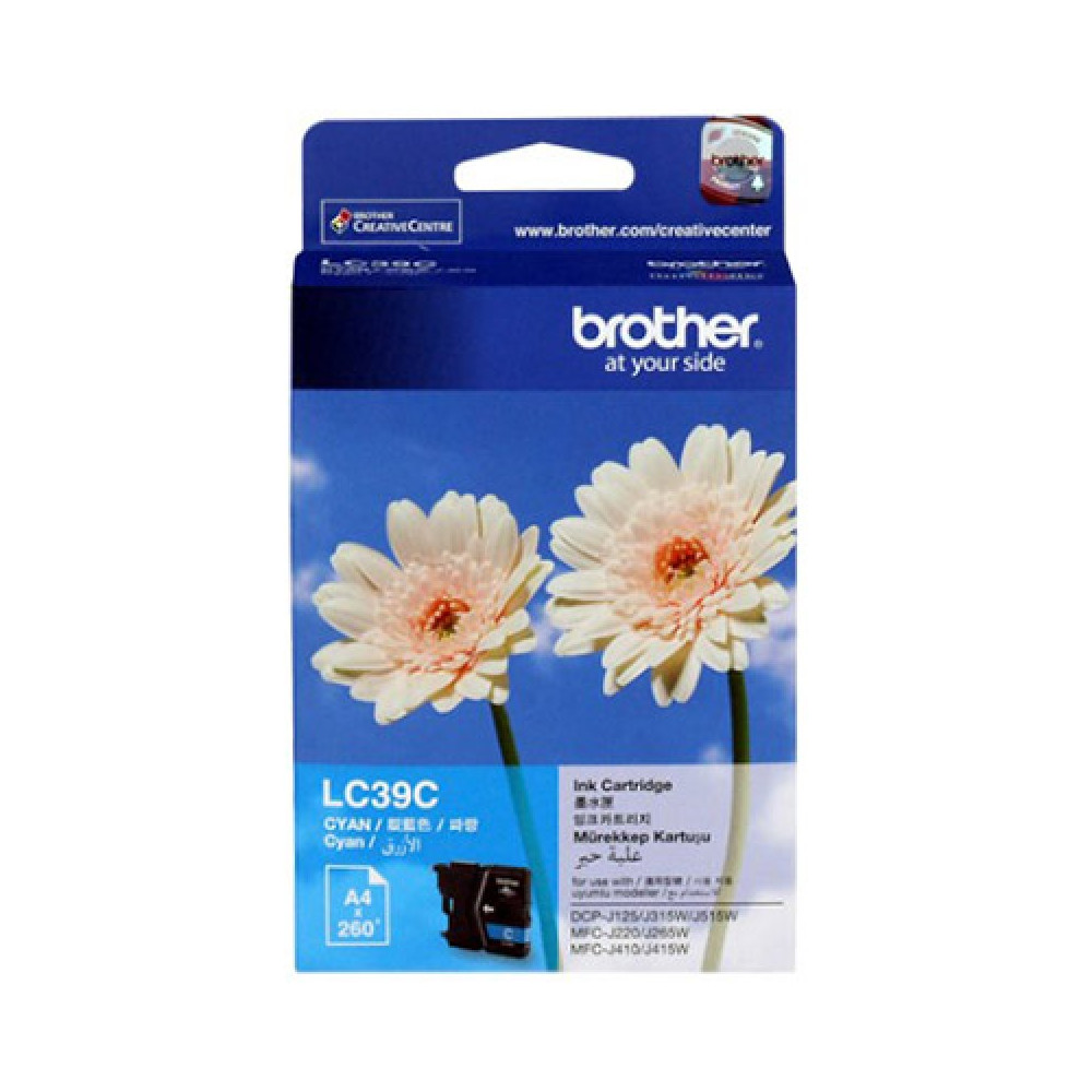 Brother LC-39C Cyan Ink Cartridge - DCP-J125/J315W/J515W MFC-J220/J265W/J410/J415W/J140W- up to 260 pages - Image 1