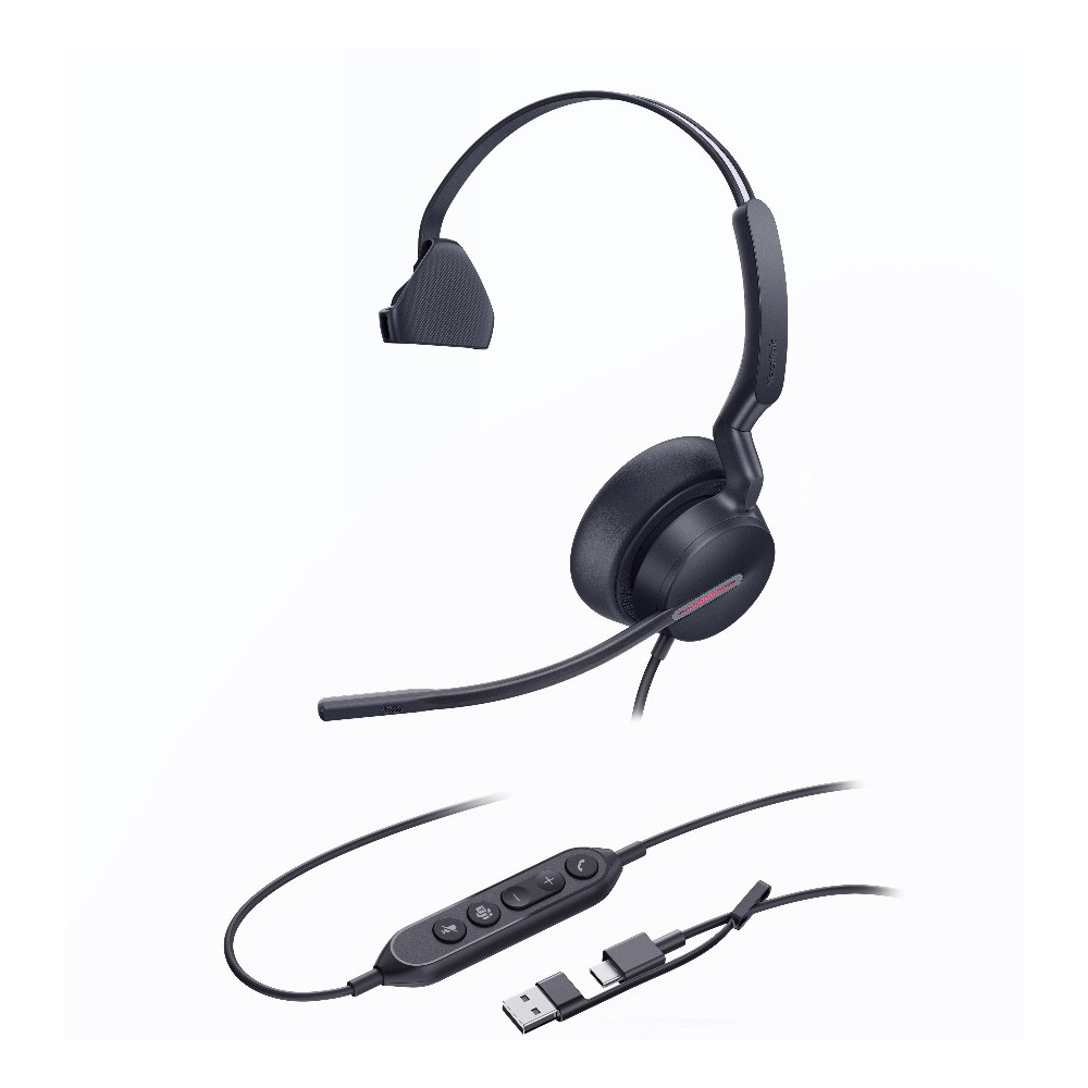Yealink UH46-M-MS-C/A UH46 Mono Teams USB-C/A Microsoft Certified Teams USB Wired Headset 3-Noise-Canceling Microphones 35mm Speaker Busylight Leather Controller - Image 1