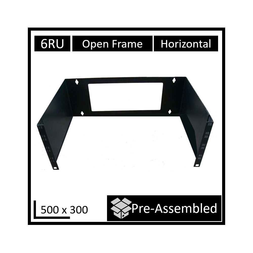 LDR WB-CA-3406 Open Frame 6U Wall Mount Frame (500mm x 300mm) - Black Metal Construction - Image 1