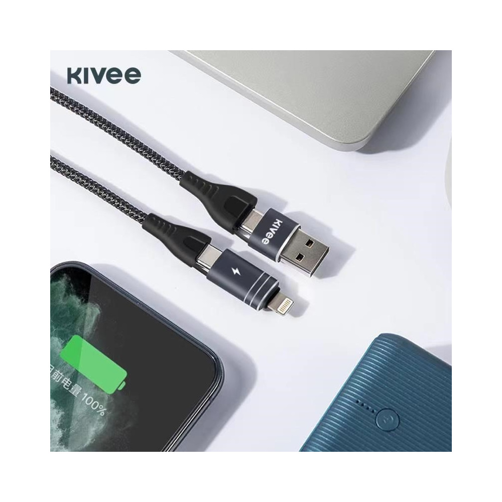 KIVEE 6941256112359 CT10 4 way Multi-function 5A Fast Charging Cable for Lightning/USB/USB-C - 1M Black - Image 2