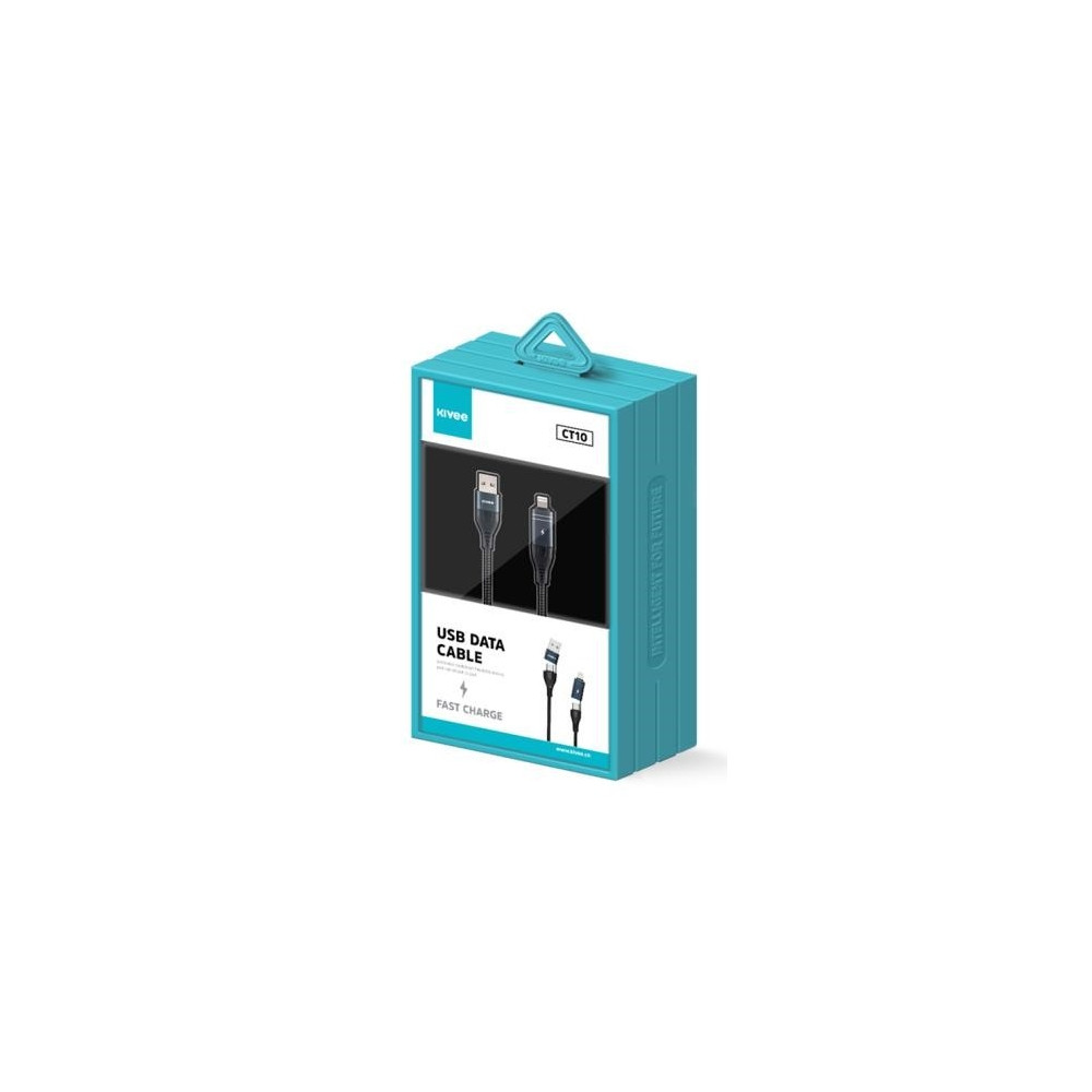 KIVEE 6941256112359 CT10 4 way Multi-function 5A Fast Charging Cable for Lightning/USB/USB-C - 1M Black - Image 3