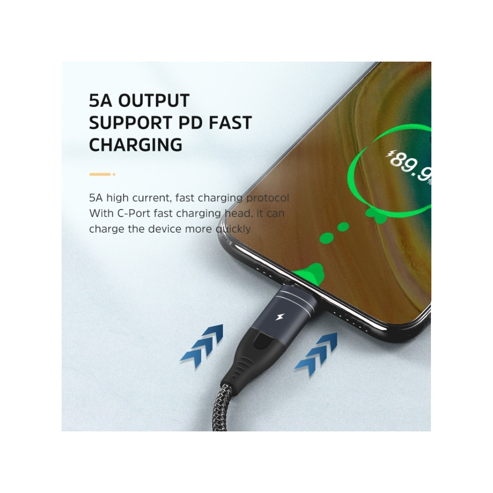 KIVEE 6941256112359 CT10 4 way Multi-function 5A Fast Charging Cable for Lightning/USB/USB-C - 1M Black - Image 4