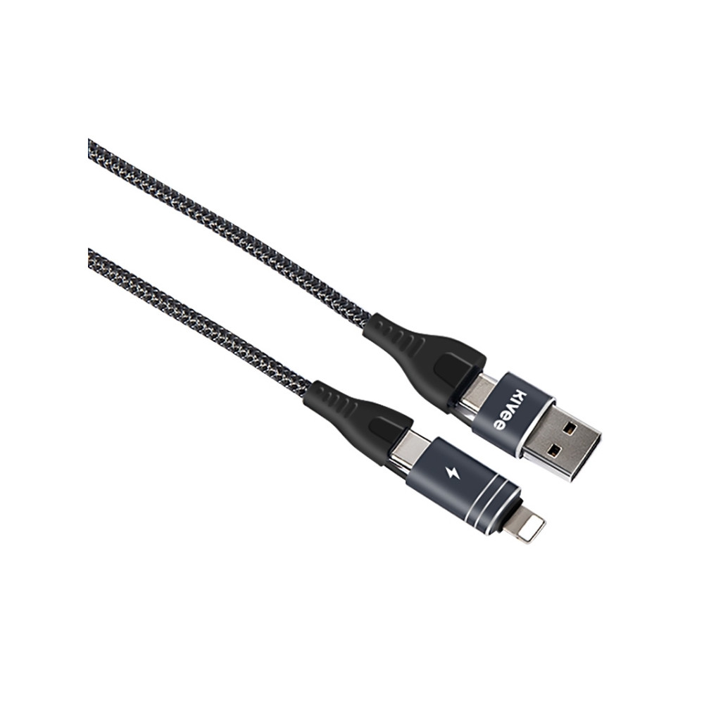 KIVEE 6941256112359 CT10 4 way Multi-function 5A Fast Charging Cable for Lightning/USB/USB-C - 1M Black - Image 5