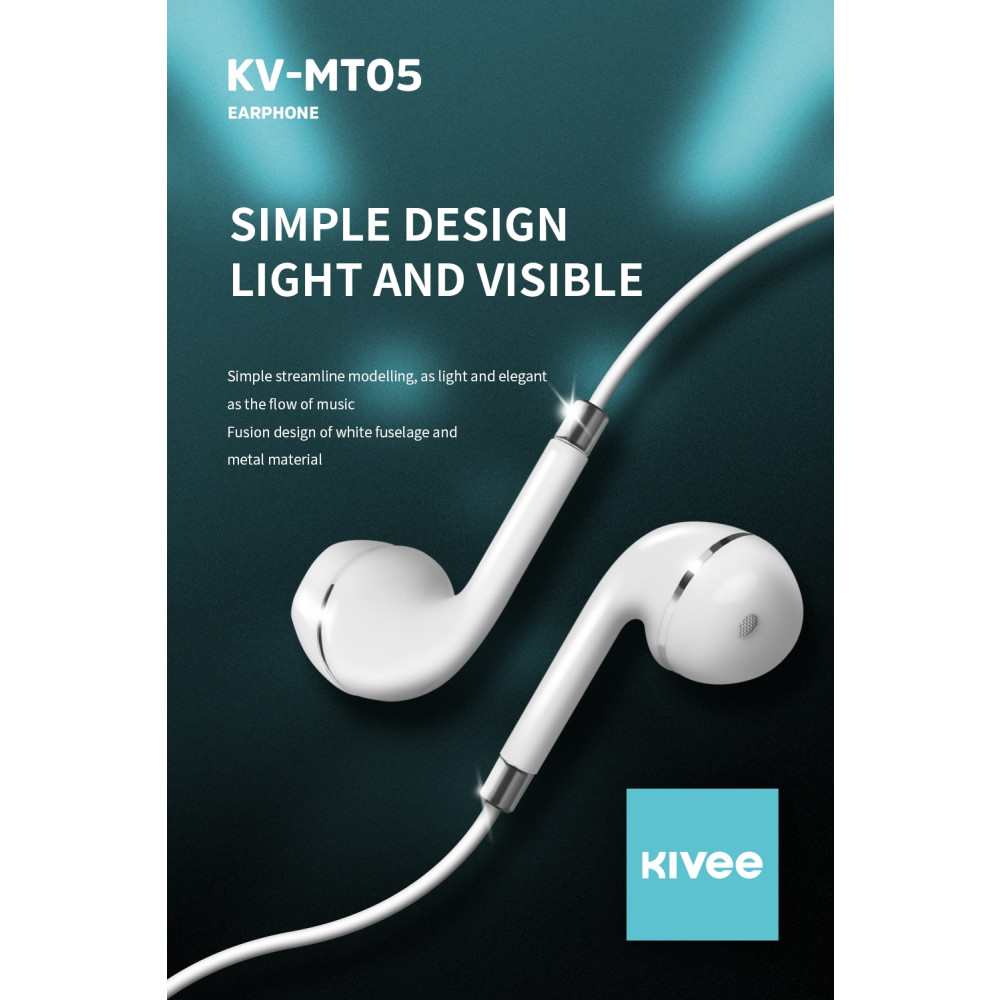 KIVEE 6971239572825 MT05W Ultra bass, 360 surround music Earphone 3.5mm with Mic control - 1.2M White - Image 3