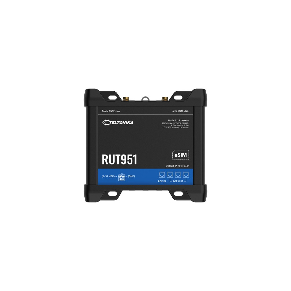 Teltonika RUT951610R00 RUT951 Industrial PoE+ Cellular Router, 4G LTE (Cat 4) POE In and POE Out, Dual SIM,WI-FI, Automatic WAN Failover, PSU included - Image 1