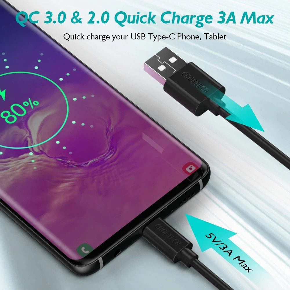 Choetech 6971824970715 AC0004 USB-A to USB-C Charge & Sync Cable 3 M Black - Image 2