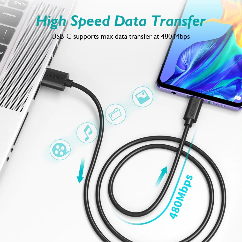 Choetech 6971824970715 AC0004 USB-A to USB-C Charge & Sync Cable 3 M Black - Image 5