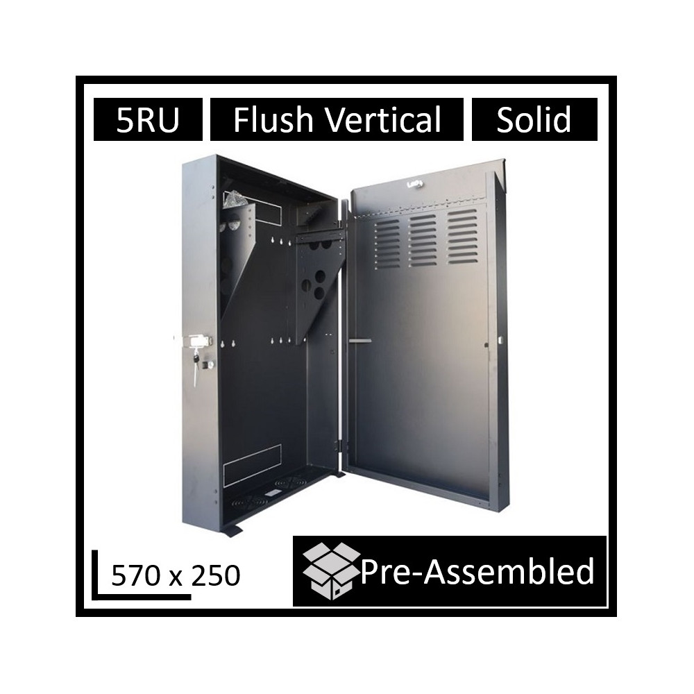 LDR WB-FT Assembled 5U Flush Wall Mount Vertical Cabinet (570mm x 250mm) - 4U Rack For Gear & 2U Mount For Patch Panels - Black Metal Construction - Image 1