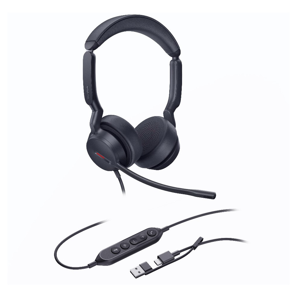Yealink UH44-D-UC-C/A UH44 Dual UC USB-C/A Unified Communications USB Wired Headset Dual Noise-Canceling Microphones 35mmSpeaker Busylight Leather Ear Cushions - Image 1